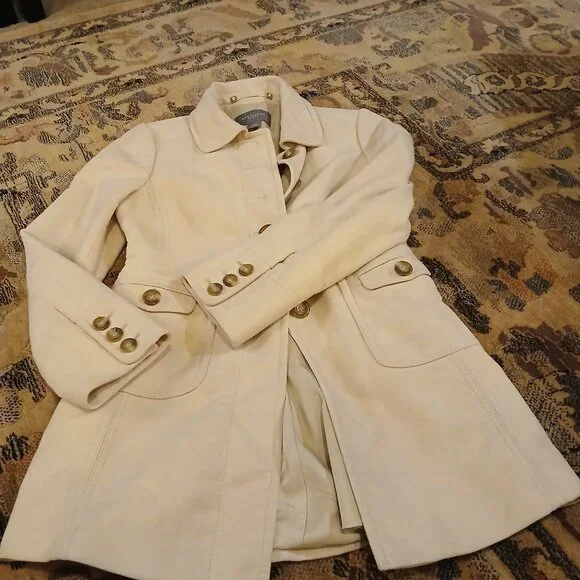 ANN TAYLOR Golden Tan/Cream Single-Breast Peacoat XSP - EUC - Picture 13 of 14